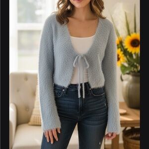 Altar'd State Soft Blue Fuzzy Cardigan
